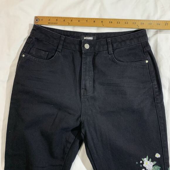 Missguided Women's Black Jeans Size 8 Floral Embroidery Cotton - Picture 5 of 12